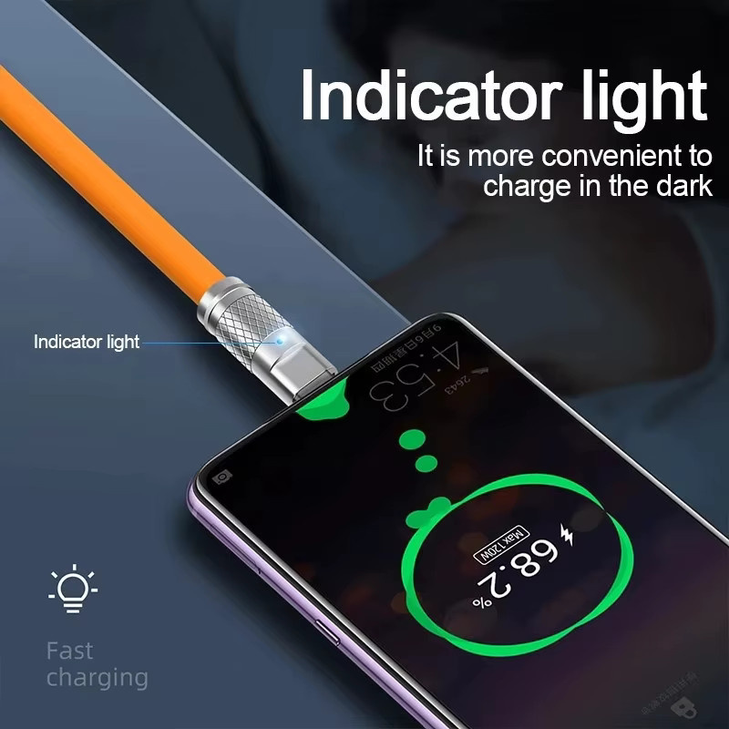 USB-C Schnellladekabel mit 120W und 6A aus Silikon in Orange für Xiaomi, Huawei und Samsung - Bild 5