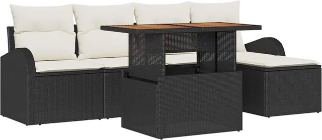 vidaXL Garten-Sofa-Set aus Polyrattan in Schwarz, 6-teilig mit Polsterkissen und integriertem Stauraum - Bild 1