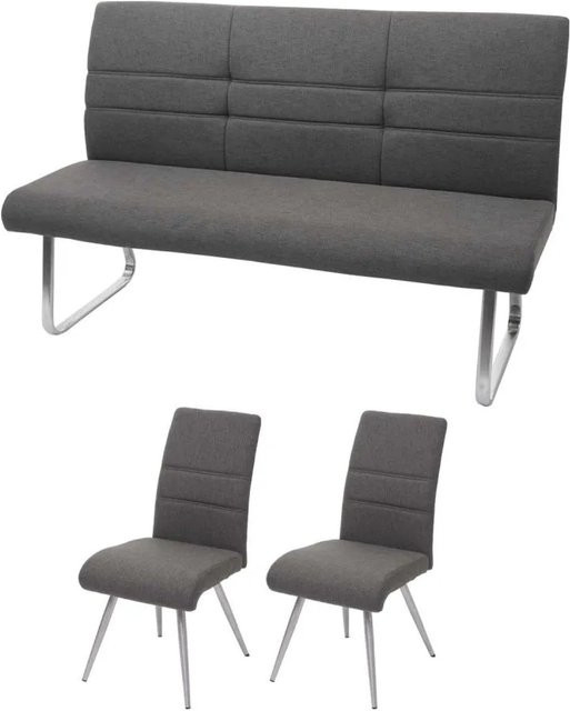 MCW Esszimmer-Set G55 mit 2 Esszimmerstühlen und einer Sitzbank in Grau-Braun aus Stoff und Edelstahl - Bild 2