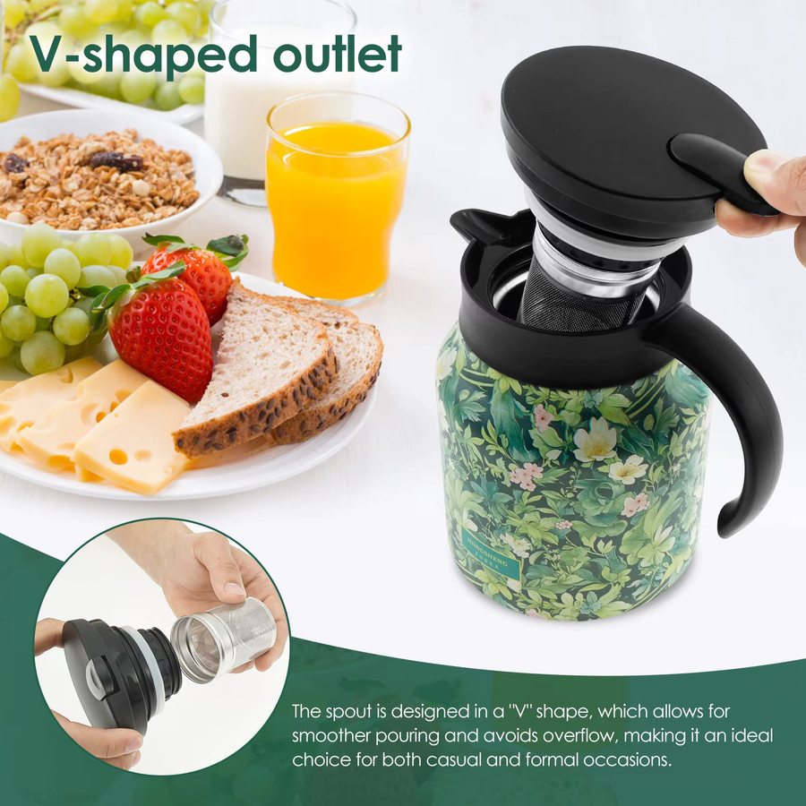 Willstar Vintage Floral Thermoskanne aus Edelstahl mit Tee-Ei und Infuser, 1000 ml, Mehrfarbig - Bild 4