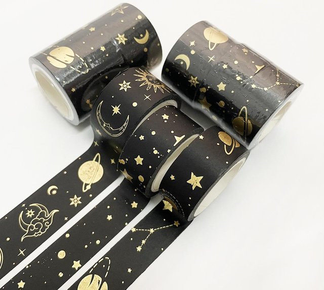 Mango Event Washi Tape Set mit Goldfolie und Marmormuster in Gold und Schwarz, 3 Stück für DIY Basteln und Journaling - Bild 1