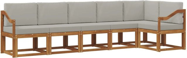 vidaXL Outdoor-Sofagarnitur 6-teilig L-Form aus Akazienholz mit Kissen in Grau und Natur - Bild 1