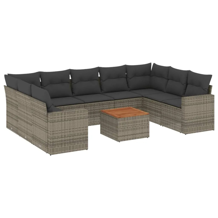 vidaXL 10-tlg. Garten-Sofagarnitur aus Poly-Rattan in Grau mit Kissen und L-Form - Bild 2