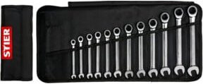 STIER Maul-Ringratschenschlüssel-Satz aus Chrom-Vanadium, 12-teilig, SW 8 - 19 mm, Farbe: Silber - Bild 1