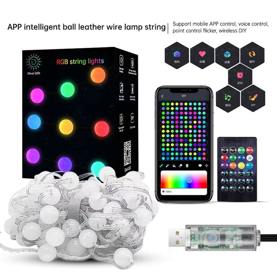RGB Globus-Lichterkette mit Smart-App-Steuerung und USB-Anschluss, Multicolor Feenlichterkette für Innen und Außen, 10 m - Bild 5