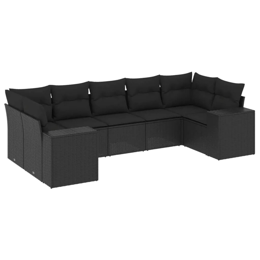 vidaXL 7-teilige Garten-Sofagarnitur in L-Form aus schwarzem Poly-Rattan mit Sitzkissen und Rückenkissen - Bild 2
