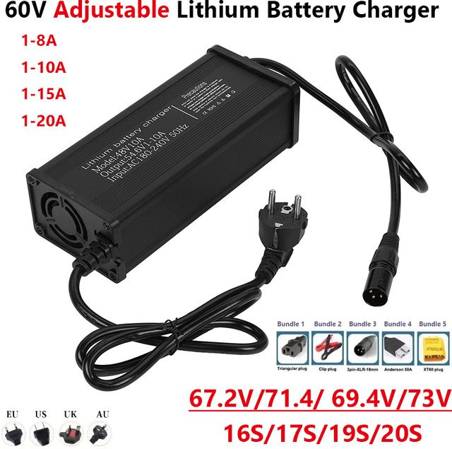 Luxuglow Einstellbares Lithium-Batterie-Ladegerät mit LCD-Display, 60V, 1-20A, für 16S bis 20S, Schwarz - Bild 1
