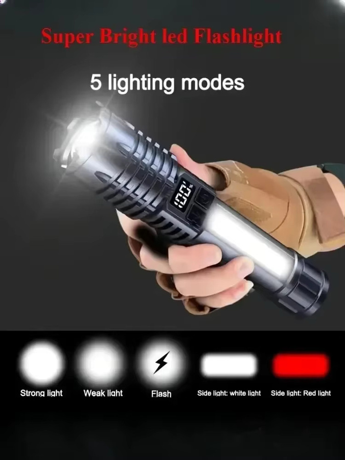 Heinast LED Taschenlampe in Schwarz mit USB-Ladefunktion und Seitenlicht für Outdoor, Camping und Wandern - Bild 7