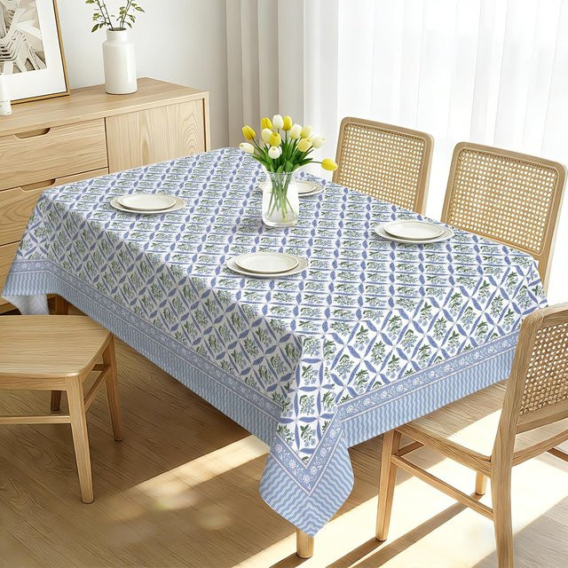 JMG Household Supplies Rechteckige Tischdecke im Boho-Stil mit blauem Paisley-Blumendruck, wasserabweisend und waschbar, Breite: 100 cm, Länge: 160 cm - Bild 1