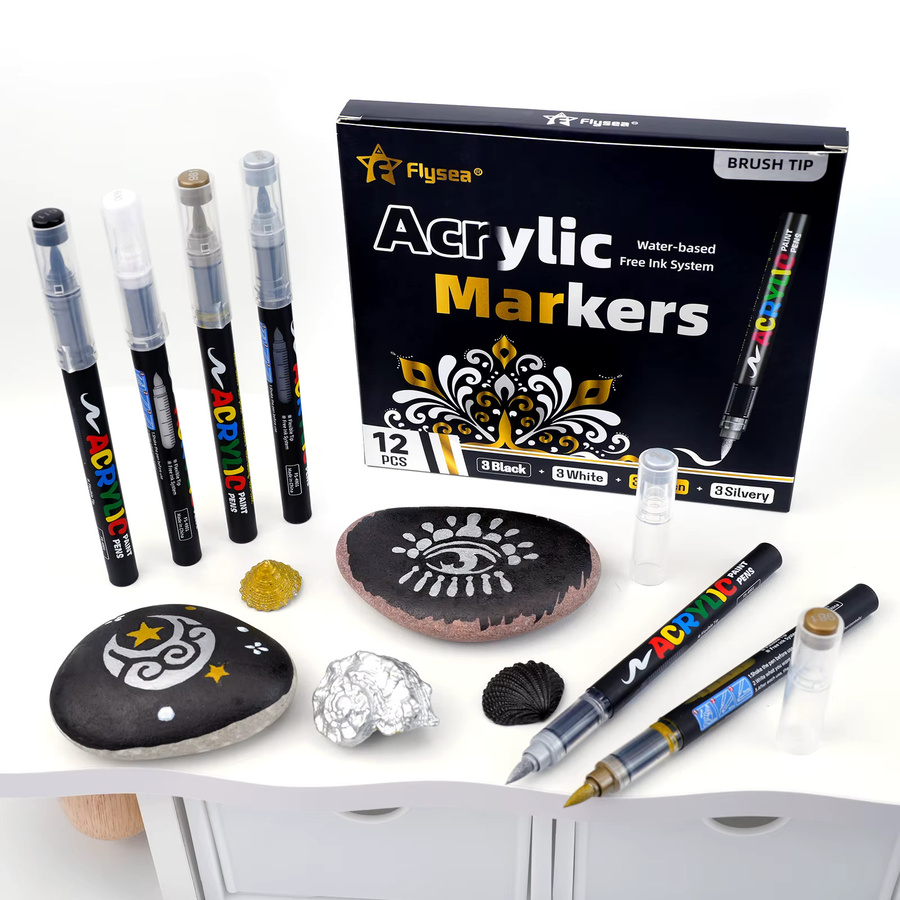 12er-Pack Flüssig-Acrylmarker Set in Gold und Silber für Kunstzeichnung und DIY-Bastelarbeiten - Bild 2