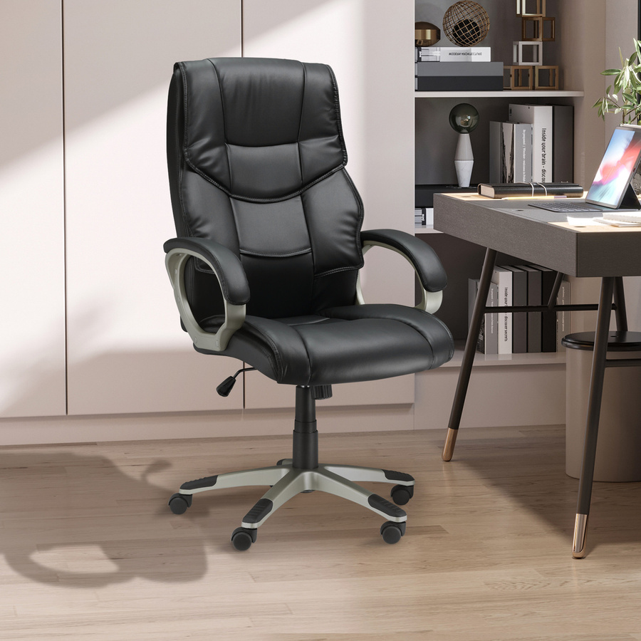 HOMCOM Chefsessel in Schwarz mit Wippfunktion und höhenverstellbarer Sitzfläche für Home Office und Sportliches Design - Bild 2