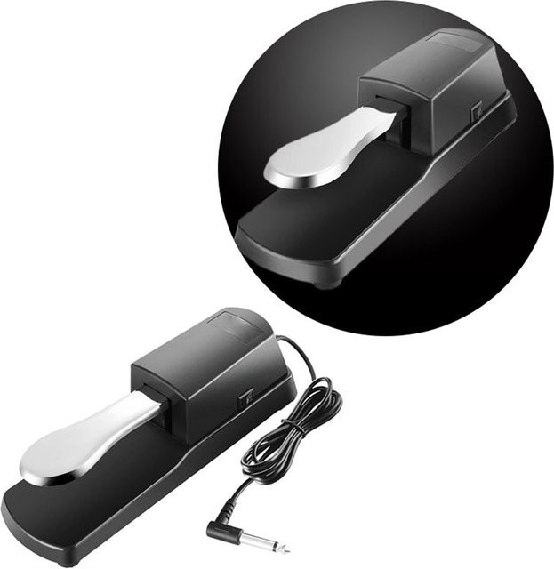 Painter Klavierpedal mit Kabel und Anti-Rutsch-Pad als Sustain-Pedal für Handroll- und elektronische Klaviere in Silber und Schwarz - Bild 1