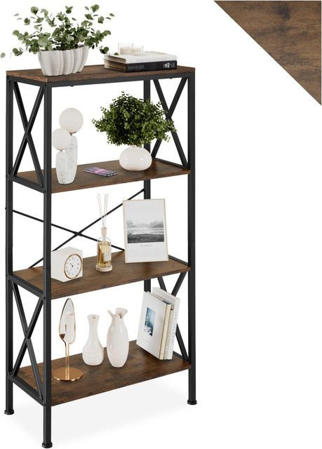 tectake Regal Barry Industrial Style aus Stahl und Spanplatte, 4 Ebenen, Schwarz-Braun, B/T/H: 61,5 x 31,5 x 133,5 cm - Bild 1