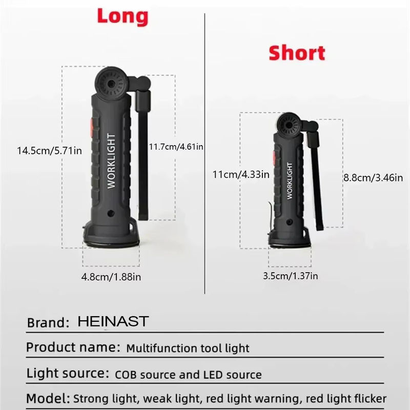 Heinast COB LED Arbeitsleuchte Schwarz, dimmbar, USB-aufladbar mit Magnet und Haken - Bild 5
