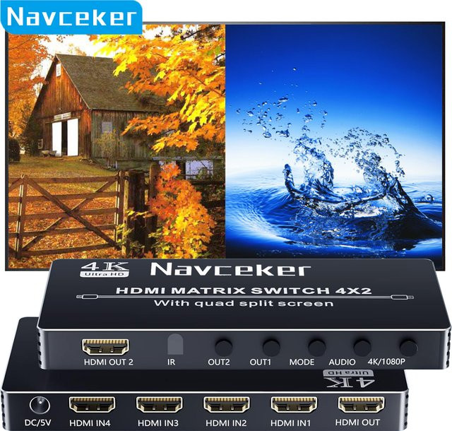 Navceker HDMI Multi-Viewer Switcher 4x2 Quad-Bildschirm Splitter in Schwarz mit 4K UHD Unterstützung - Bild 1