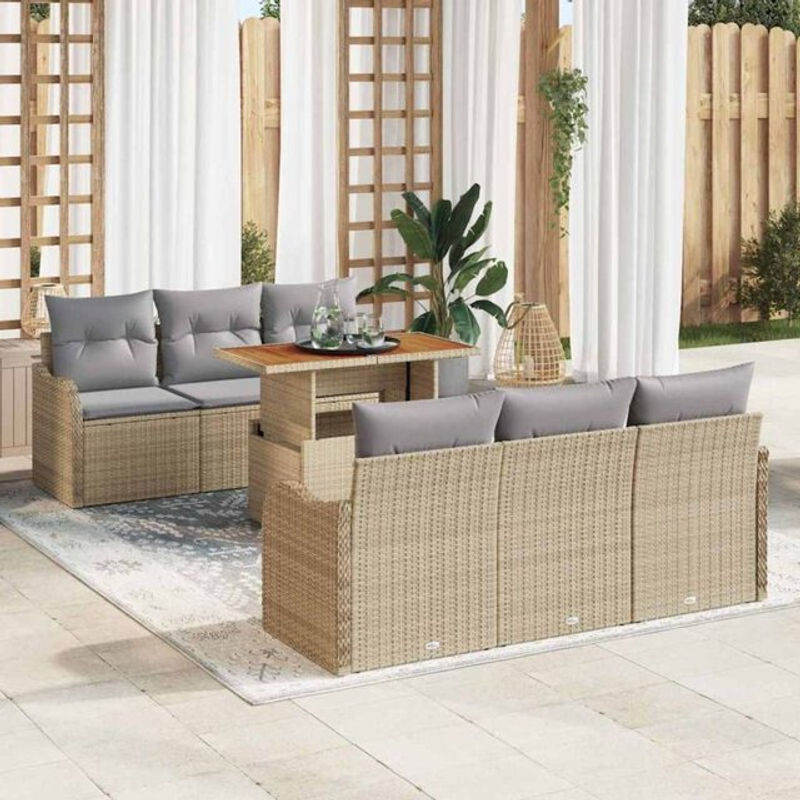 7-teiliges Garten-Sofa-Set mit Speicherfunktion aus Poly-Rattan in Beige von vidaxl - Bild 1