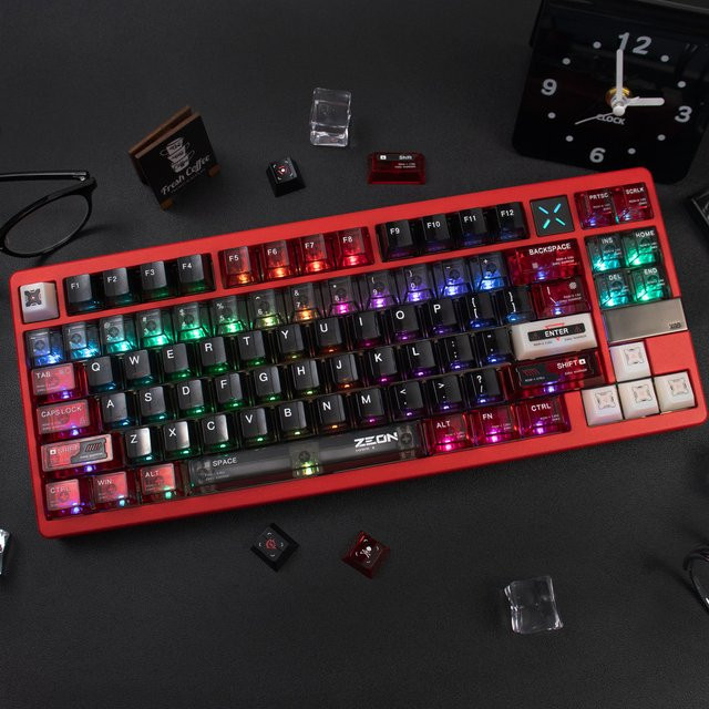 Venit Keys Tastenkappen Set aus transparentem PC im Cherry Profile, 141 Tasten in Schwarz und Rot für mechanische Tastaturen mit MX Cherry Switches - Bild 1