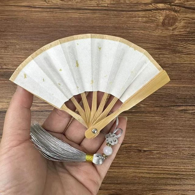 Handykette Mini-Fächer, Bambus, Pflaumenblütenmuster, weiß/gold, Unisex - Bild 1