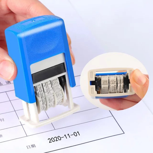 Universeller automatischer Datumsstempel mit einstellbarem Zeitstempel und blauer Tinte aus Kunststoff - Bild 1