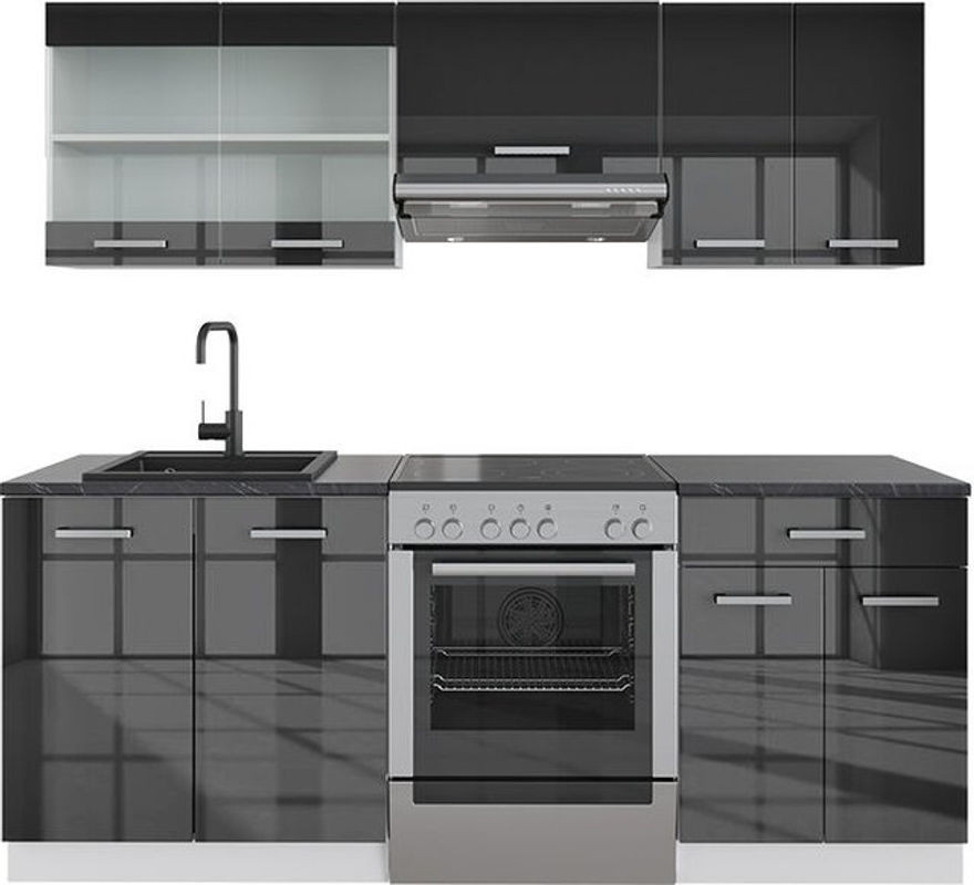 Küchenzeile Vicco R-Line in Anthrazit Hochglanz und Weiß, Breite: 200 cm, Tiefe: 60 cm, Höhe: 82 cm - Bild 1