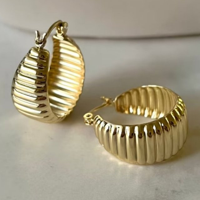 YoYo Creolen, Gold, Damen, horizontale Streifen - Bild 1