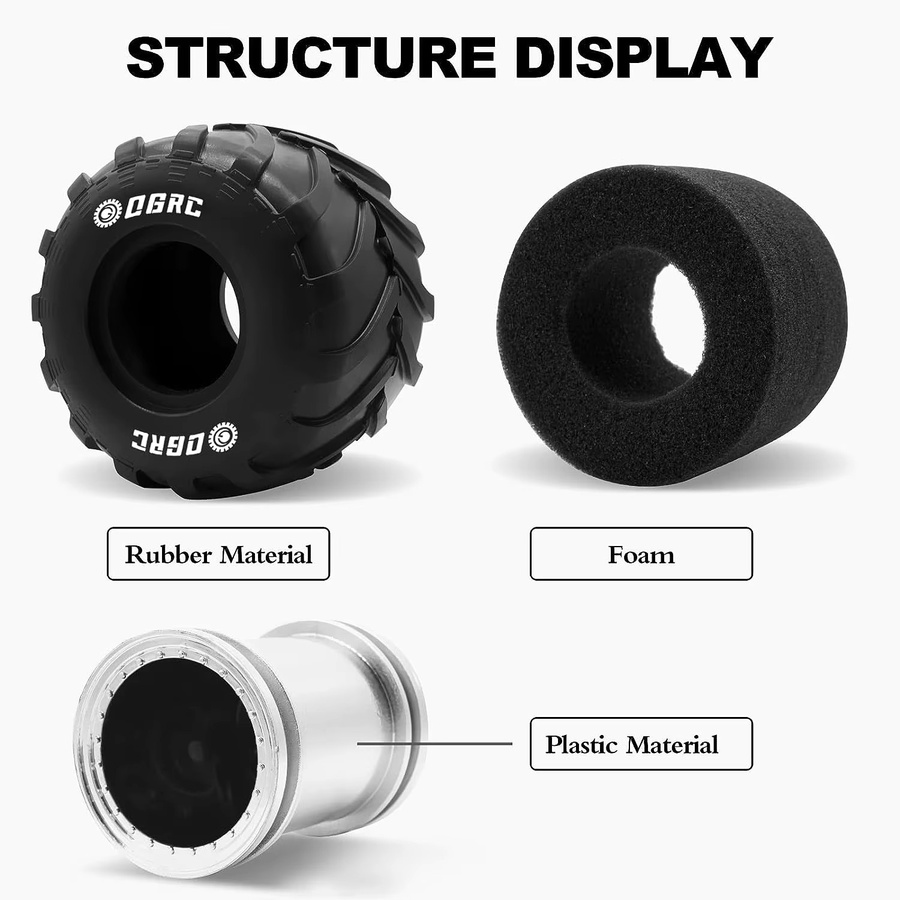 OGRC RC Monster Truck Felgenreifen Set, 1:24, Schwarz - Bild 6