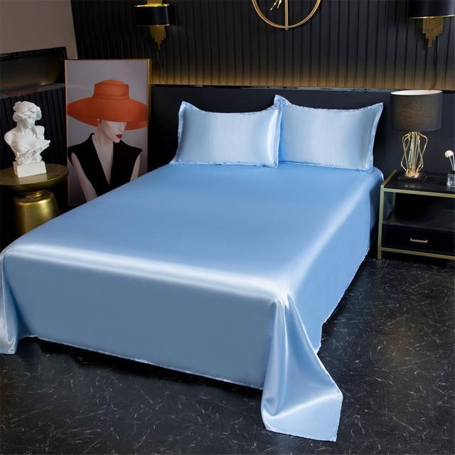 YiLi-Studio Eis Seide Bettlaken in Blau, kühler Matratzenbezug mit Anti-Rutsch-Funktion, Breite: 120 cm, Länge: 230 cm - Bild 1