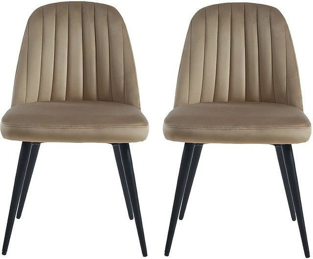 Vente-unique Eleana Stuhl aus Samt in Beige mit Metallgestell, Breite: 49 cm, Tiefe: 49 cm, Höhe: 49 cm - Bild 1