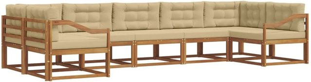 vidaXL Outdoor-Sofagarnitur 7-teilig L-Form aus Akazienholz mit Kissen in Natur und Beige - Bild 1