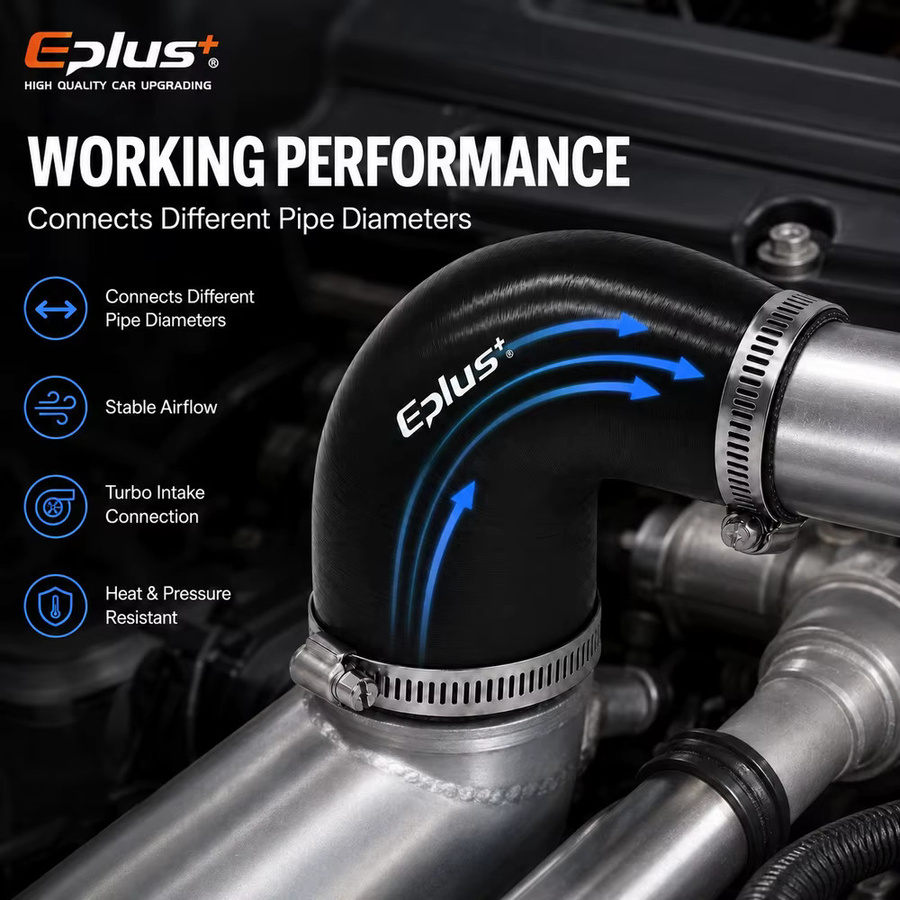 Eplus+ Schwarzer Silikonschlauch 90-Grad-Reduzierstück als universelle Schlauchkupplung und Turbo-Rohradapter für den Auto-Ansaugladeluftkühler - Bild 4