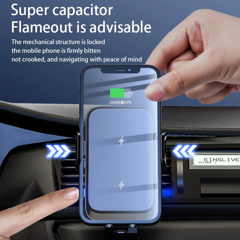 VIKEFON Drahtloses Autoladegerät mit Dual Coil als Schnellladestation für Samsung Galaxy Z Flip, S22, S21 und iPhone 14, 13 in Schwarz - Bild 3