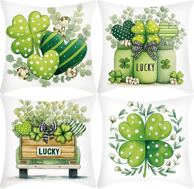 VIKAMA St. Patrick's Day Clover dekorativer Kissenbezug in Grün, quadratisch, B/T/H: 30 x 30 x 30 cm - Bild 1