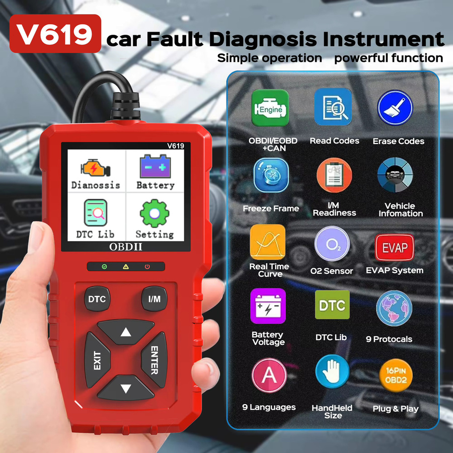RUOGINSS OBD2-Scanner Diagnosetool in Rot mit Check Engine Light Code Reader, Reset, Live Data, Freeze Frame und I/M Readiness - Bild 3