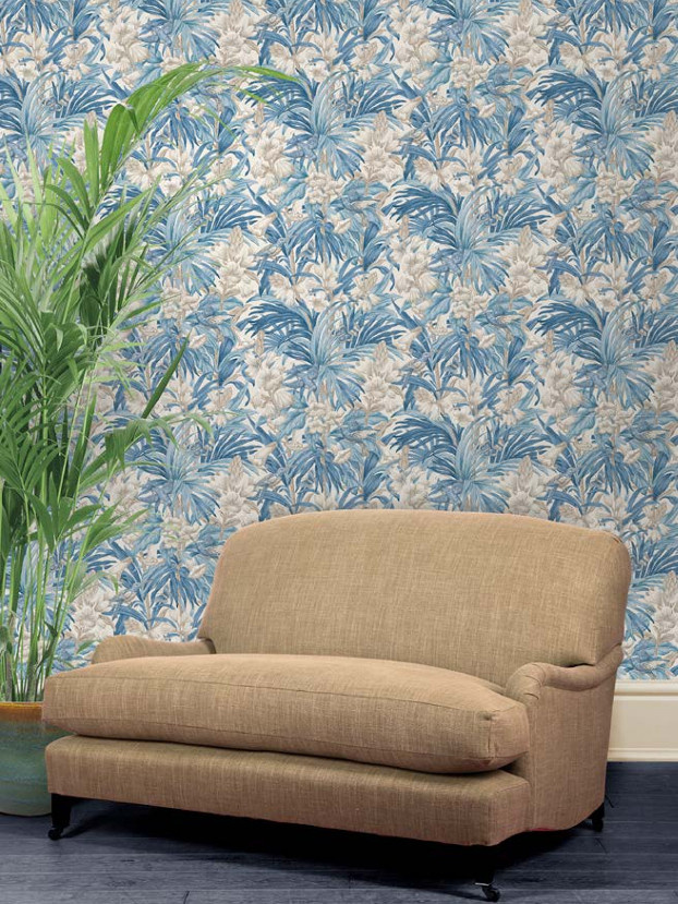GP & J Baker Tapete Trumpet Flowers in Blau mit floralem Art Nouveau Design und botanischem Motiv als Vlies-Tapete - Bild 1