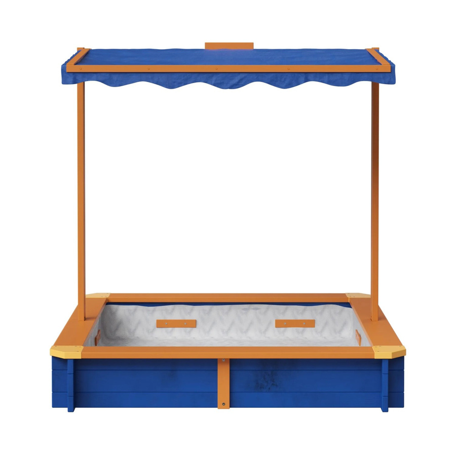 Teamson Kids Sandkasten aus Holz mit Deckel und Baldachin in Blau und Braun - Bild 2