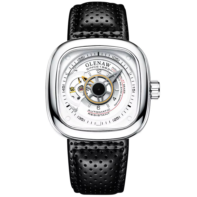 Glenaw Armbanduhr, Automatik, Messing, Leder, Weiß, Herren - Bild 4
