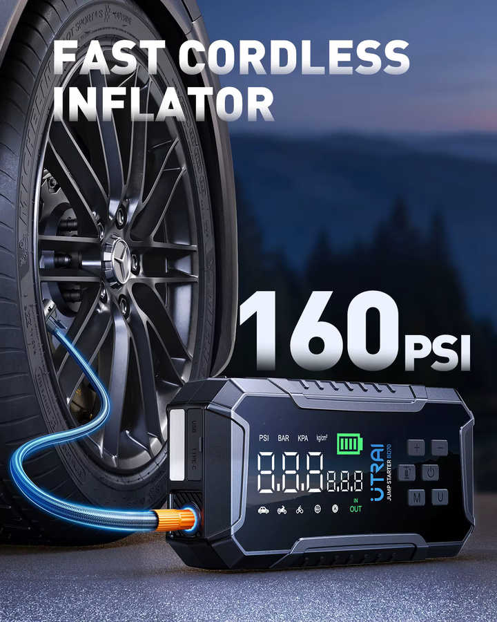 UTRAI 4000A Auto-Starthilfe mit 160PSI Luftkompressor und 16000mAh Powerbank in Schwarz - Bild 3