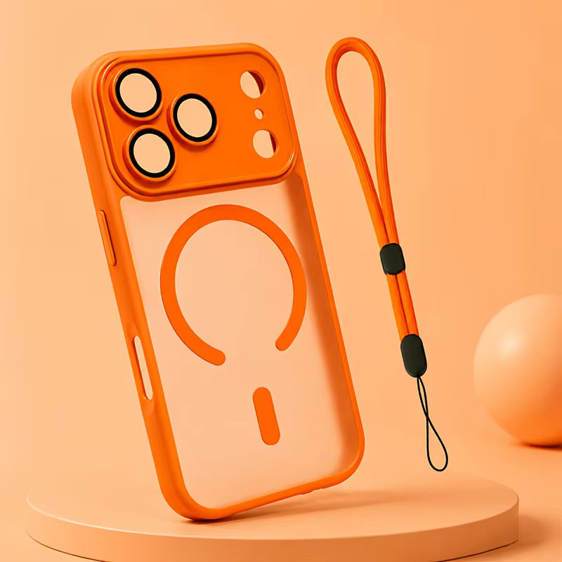 Stoßfeste MagSafe Schutzhülle für iPhone 11 bis iPhone 17 Pro Max, matt und transluzent, Schwarz mit Lanyard-Halterung - Bild 1