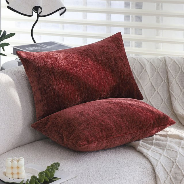 2er-Set CANIRICA Chenille Kissenbezüge in Burgund, Rechteckig, B/H: 50 x 30 cm - Bild 1