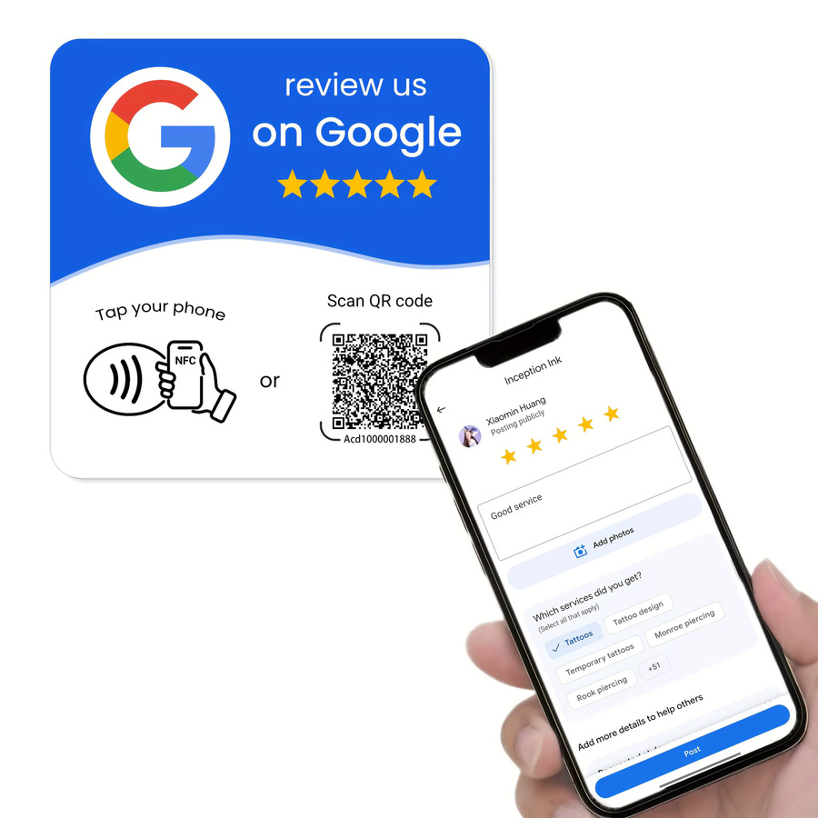 HACHANLUN NFC 215 Quadrat Google Review Card Stationstisch mit QR-Code in Weiß - Bild 3