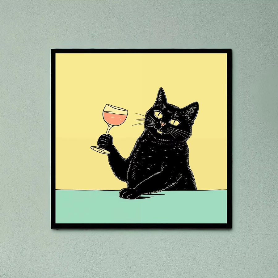 SHENCHEN Wandposter mit schwarzer Katze und gelbem Motiv als skurrile Katzenkunst zur Bar-Dekoration - Bild 2