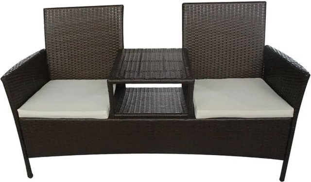 furnicato Gartensofa 2-Sitzer mit Teetisch aus braunem PE-Rattan und pulverbeschichtetem Stahlrahmen inklusive Kissen - Bild 1