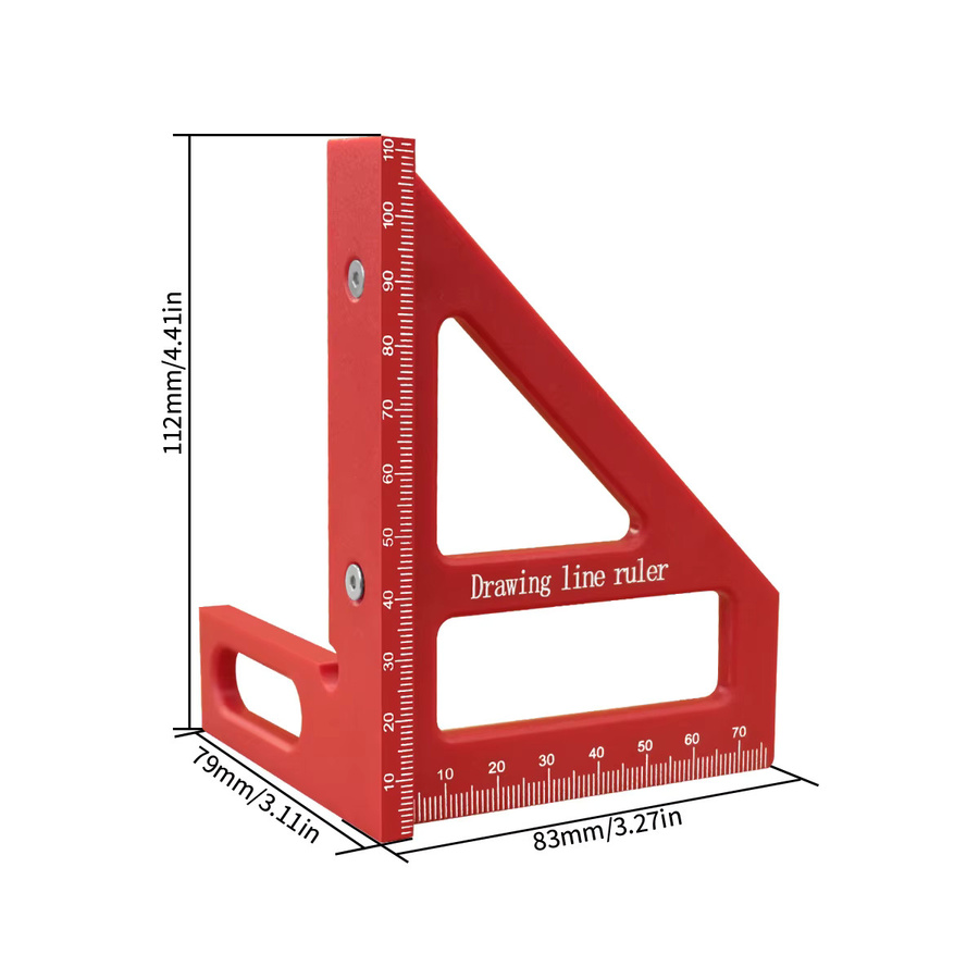 FNICEL Multi-Winkel-Lineal als Präzisionsmesswerkzeug für Holzbearbeitung und Zeichnung, 45°/90° Winkelmesser und Quadrat aus Kunststoff, Schwarz-Rot - Bild 3