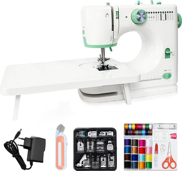 LetCartMaker Mini-Nähmaschine mit 12 Stichen und Verlängerungstisch in Weiß - Bild 1
