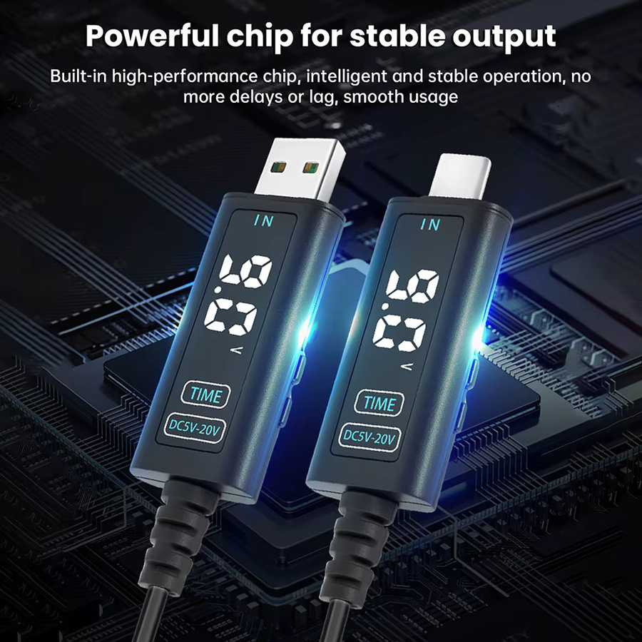 Diymore USB-C zu DC Konverterkabel in Schwarz mit einstellbarer Spannung 12 V und 20 V sowie Speicherfunktion für Router, Laptop und optische Modems - Bild 3