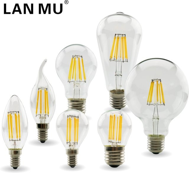 LAN MU Retro Edison LED Glühbirne Vintage Glas in Kaltweiß mit E27 oder E14 Sockel - Bild 1