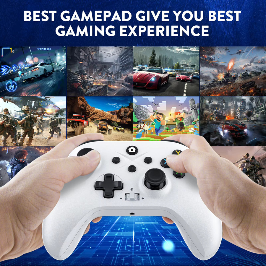 Bonacell Kabelloser Controller für Xbox One S/X/Series S/X und PC mit Bluetooth, Dual-Vibration, Hall-Effekt, 6-Achsen-Gyroskop und Turbo-Funktion in Blau und Weiß - Bild 5