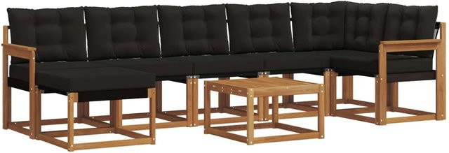 vidaXL Outdoor-Sofagarnitur 8-teilig L-Form aus Akazienholz mit Kissen in Schwarz und Braun - Bild 1