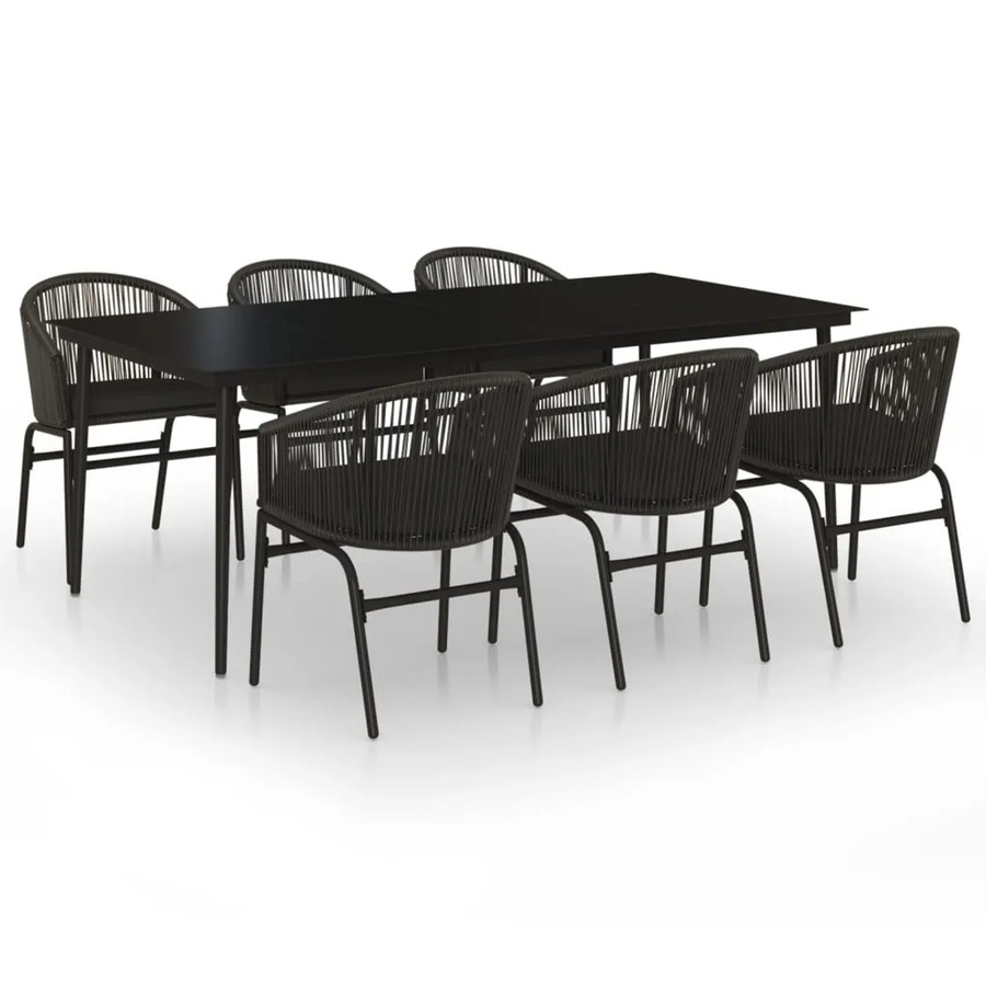 vidaXL 7-teilige Garten-Essgruppe aus PVC-Rattan und Stahl in Schwarz - Bild 2