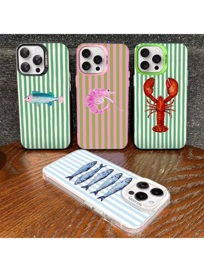 Handyhülle mit Meeresleben-Design Krabben und Hummer für Apple iPhone Modelle, matte Anti-Fall Schutzhülle, Multicolor - Bild 2